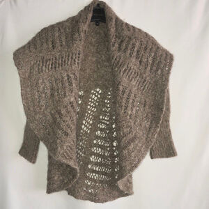 Women's Helen Welsh Brown Mohair Wool Open Shrug Knit Cardigan Shawl Collar M